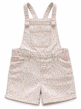 art class Cream Sprinkle Print Short Overalls with Pink Buttons